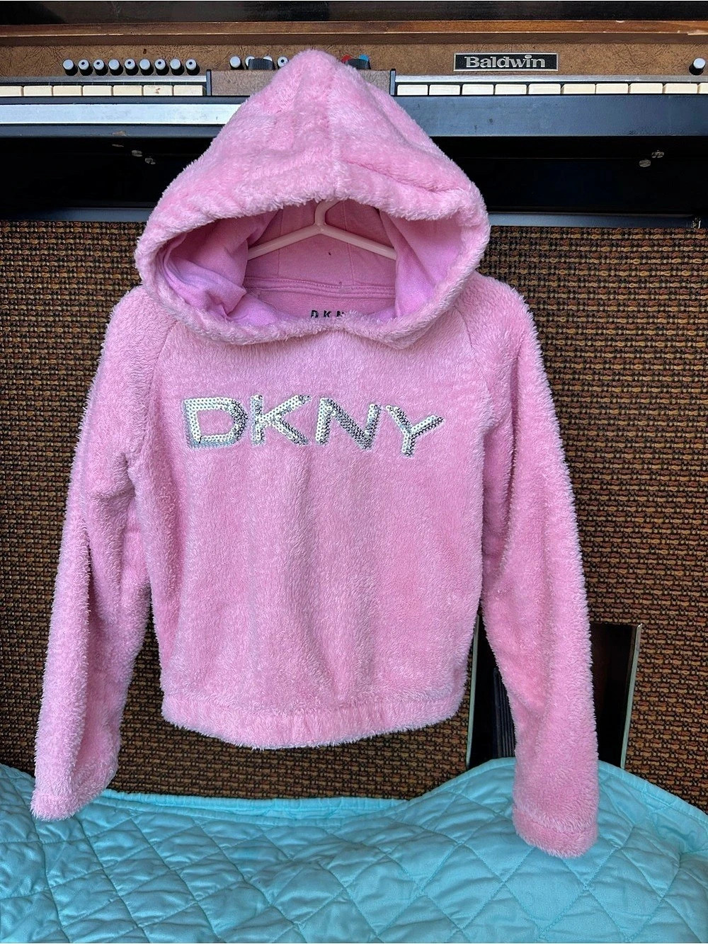 DKNY Girls Pink Fuzzy Hoodie Size 5